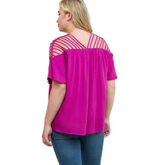Entro Bohemian Strappy Top, Fuchsia XL - Picture 4 of 7